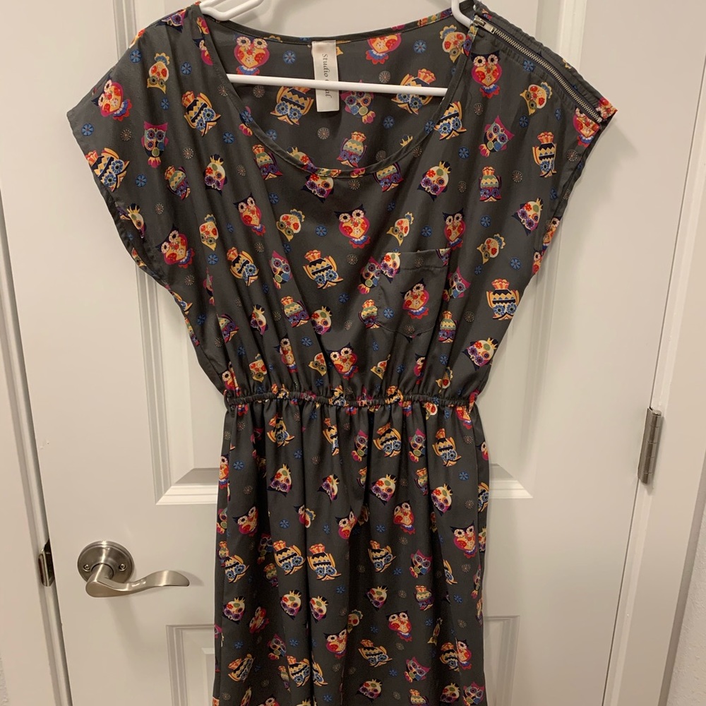 Mini Dress/Tunic with Multi-Colored Owl Pattern